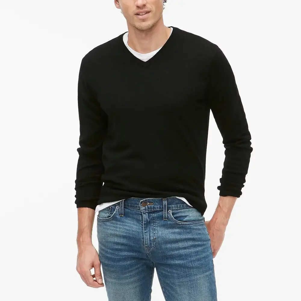 NWT J. Crew Factory Men's Washable Merino Wool-Blend V-Neck Sweater Black Size L